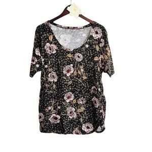 Motherhood Maternity Black Floral Side Ruched T-Shirt Scoop Neck Top‎ XL